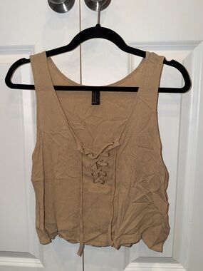 Forever 21 Tan Lace-Up Ribbed Tank